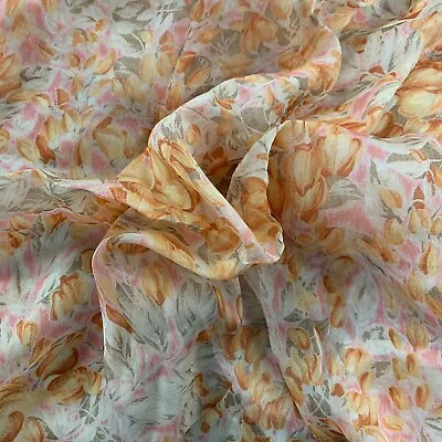 Valentino 100% Silk Chiffon Orange Pink Floral 0.6m X 1.4m - Scarf Mask E49 • £25