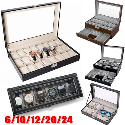 £26.97 • Buy 6 10 12 20 24 Faux Leather Watch Display Case Storage Holder Box Ladies & Gents
