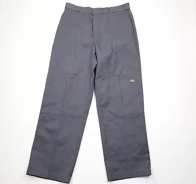 Vtg Dickies Mens 38x34 Distressed Spell Out Wide Leg Double Knee Work Pants Gray • $53.95