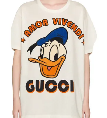 $1077.79 • Buy NWT Gucci Donald Duck Amor Vivendi Ivory Jersey T-Shirt XS (Oversized) 615044