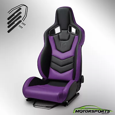 Universal Reclinable PVC Racing Seats Car Seat EVO-Series W/Sliders Black-Purple • $314.98