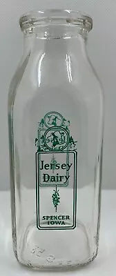 Vintage Jersey Dairy Spencer IA Iowa Square Pint Milk Bottle • $18.75