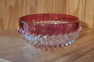 Vintage Indiana Glass Kings Crown Ruby Red Flash Diamond Point 5  Salad Bowl EUC • $7.95