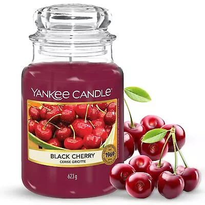 YANKEE CANDLE Black Cherry Large Jar Candle 623g Burn Time Up To 150 Hours NEW • £24.99