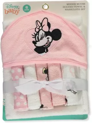 Disney Baby Minnie Mouse Hooded Towel With 5 Piece Washcloth Set Rosy Dream... • $17.99