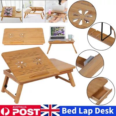 Portable Adjustable Folding Lap Desk Bamboo Laptop Notebook Bed Table Stand Tray • £15.97