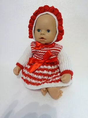 HAND KNITTED DOLLS CLOTHES ANNABELL CHOU CHOU  OR SIMILAR 17 -18   Doll    (RED • £5.99