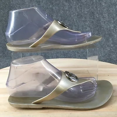 Michael Kors Sandals Womens 8M Casual Comfort Slip On Jelly Thong Flats Gold PVC • $18.69