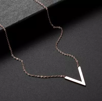 $12.99 • Buy Titanium Stainless Steel V-Shape Love Rose Gold Pendant Chain Necklace
