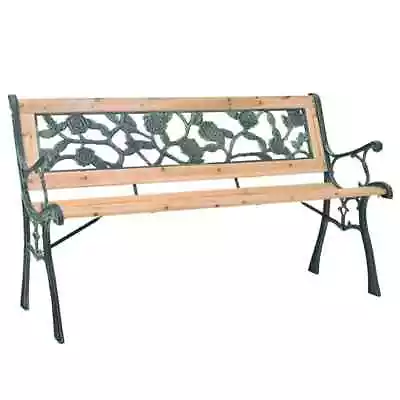 Wooden Garden Bench Outdoor Patio Seater Chair Vintage Park Seat Wood Iron 122cm • $133.79