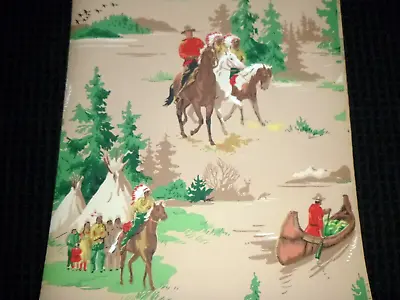 £97.33 • Buy Vtg 1940s-50s Scenic Wallpaper Canadian Mounties Native American Indians FULL RL