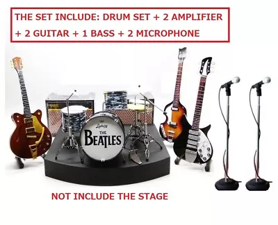 THE BEATLES NEW Miniature Replica Instrument Drum 15 Cm Guitar Bass Mic Amp Set • $149.99