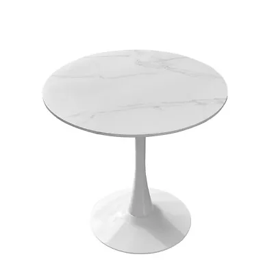 AINPECCA 1x Tulip Round Table Dining Table Faux Marble White Metal Legs Cafe AU • $149.99