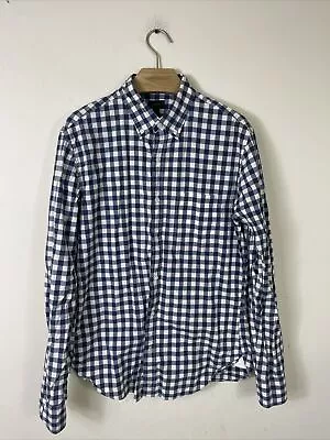 J Crew Mens Shirt Long Sleeve Button Down Slim Fit Gingham Blue/White Medium • $11.90