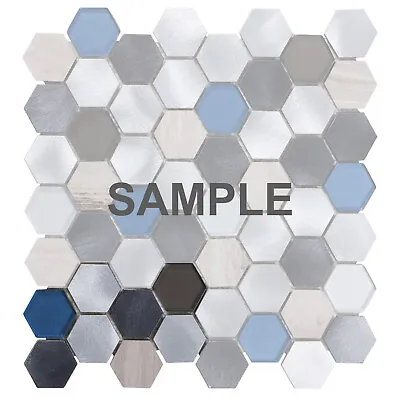 Gray Marble Blue Glass Metallic Aluminum Hexagon Mosaic Kitchen Bath Backsplash • $3.99