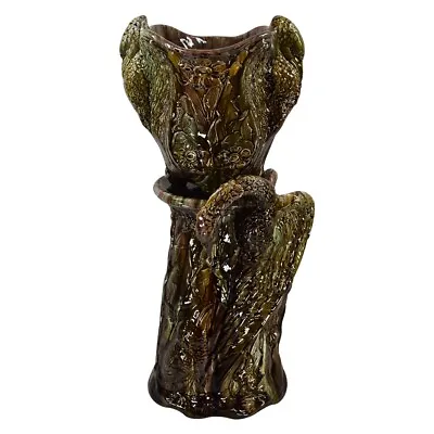 Owens Blended Majolica Art Pottery Flamingo Birds Figural Jardiniere Pedestal • $927.85