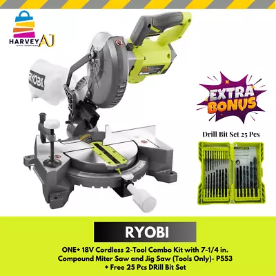 Ryobi P553 18-Volt One+ Cordless 7 -1/4  Compound Miter Saw + Free Drill Bit Set • $130.97