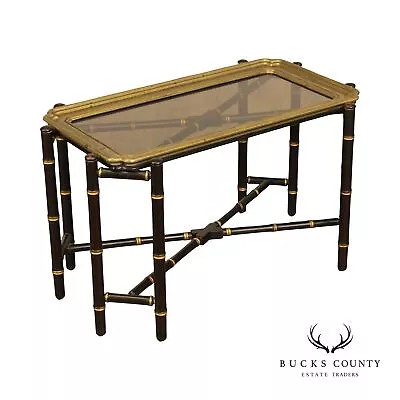 Asian Style Faux Bamboo X-Base Brass Tray Top Coffee Table • $895