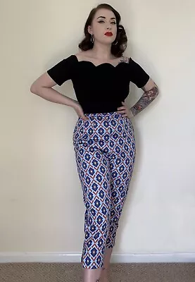 £35 • Buy Vintage 1950s Reproduction Aztec Crazy Print Capri Pants Sz L Rockabilly VLV