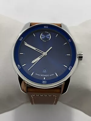 Movado Bold Verso SWISS Quartz Blue Dial Leather Strap Men's Watch 3600944 • $199.95