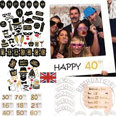 Happy 18/30/40/50/60th 21st Birthday Frame Photo Booth Paper Props Party Decor. • £4.79