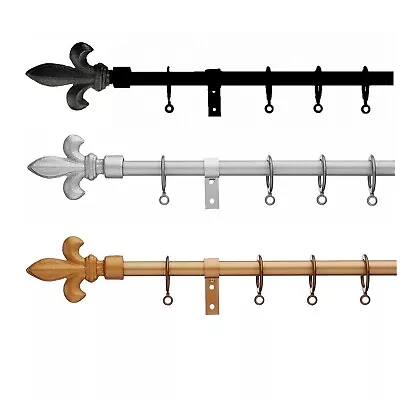 £29.99 • Buy Universal Extendable Metal Curtain Pole Fleur De Lys 13-1mm, No Cutting Required
