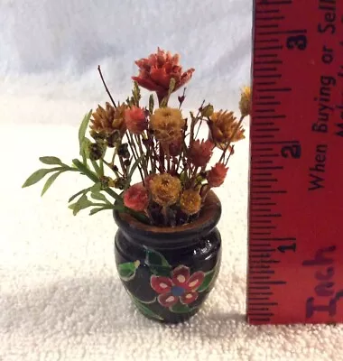 Vintage Dollhouse Miniature Dried Flower Arrangement In Wood Vase Ecuador • $19.99