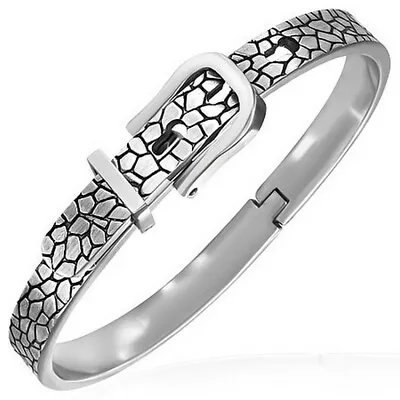 Stainless Steel Silver Tone Stone Design Belt Buckle Adjustable Womens Bracelet • $24.99
