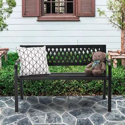 47  Bench Patio Chair Metal Garden Furniture Backyard Park Porch Seat Black • $70.99