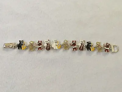 Cat Musical Instruments Charm Bracelet With Black White Brown Cats On Silver • $12