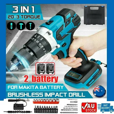 Impact Driver Hammer Drill Brushless + Li-ion Battery Charger + Tools For Makita • $100.98