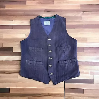Merona Men's Blue HERRINGBONE Belted Back MODERN Cotton Waistcoat Vest Small • $39.99