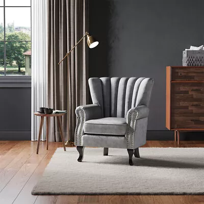 Large Cocktail Chair Wing Back Chesterfield Armchair Queen Anne Sofa Accent Seat • £189.95