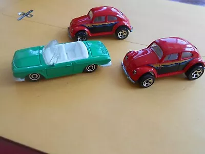 3 Diecast Metal Toy Vehicles - Hot Wheels/Matchbox - Replica VW's Beetle + Ghia • $12.99