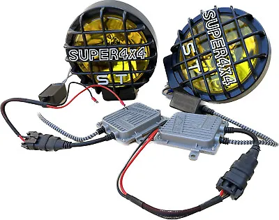 Twin Offroad Yellow HID Fog Light 24V 55W Round Chrome W/ Quick Start Ballast • $62.99