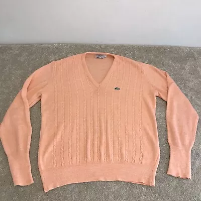 Vintage Izod Lacoste Cardigan Mens XL Pullover Sweater V-Neck Salmon Pink Cable • $39.99