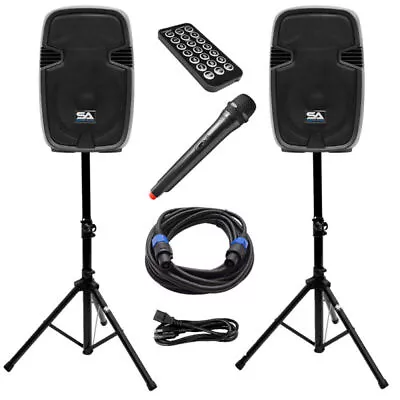 Active 12 Inch PA Speaker System - Bluetooth Wireless Mic Stands & Cables • $283.99