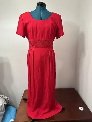 Vintage John Roberts Women’s Red Embroidered Short Sleeve Maxi Dress Size 8 • $18