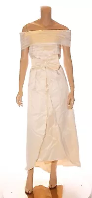 Union Made Vintage 80s Ivory Satin Bridesmaid Party Prom Dress Sz 8 • $224.96