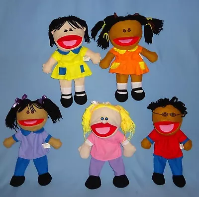 Happy Kids Plush Hand Puppets Multicultural-African American-Caucasian-Hispanic • $27.99