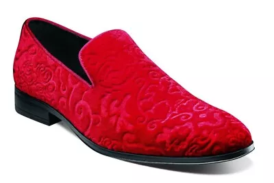 Men's Stacy Adams Saunders Debossed Velour Slip On Comfort Shoes Red - Size 10 • $34.99