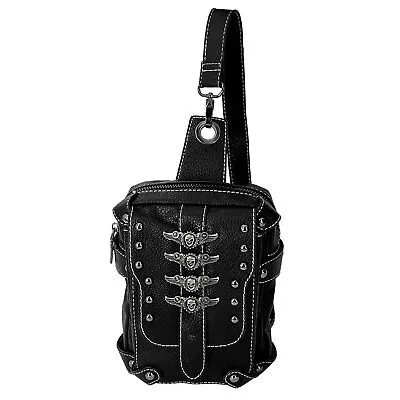 Steampunk Skull Wing Shoulder Bag Leather Chest Pack Rocker Waist Pack Unisex • $38
