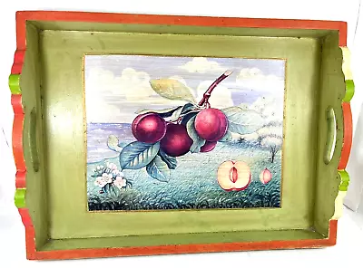 Vintage Large Butler's Serving Tray Wood Fruit Country Style Decoupage Peaches • $18
