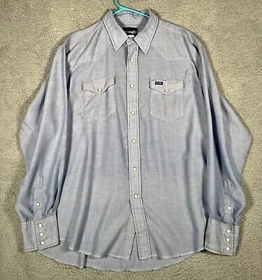 $13.78 • Buy Wrangler Shirt Mens 2XL Vintage Western Pearl Snap Cowboy Chambray Long Sleeve