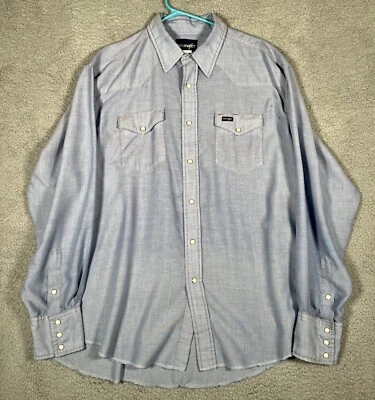 $13.78 • Buy Wrangler Shirt Mens 2XL Vintage Western Pearl Snap Cowboy Chambray Long Sleeve