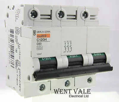 £83 • Buy Merlin Gerin Multi 9 18467 C120HC363  63a Type C Triple Pole Heavy Duty MCB Used