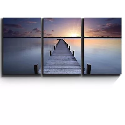 3 Piece Canvas Print - Meditative Calm Lake Scene With Jetty - 16 X24 X3 Panels • $69.99