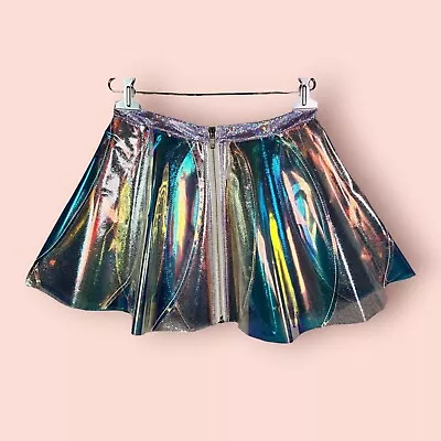 J VALENTINE Sea Ice Holographic Pinwheel Vinyl Skirt-Size S/M Festival Rave • $24.99