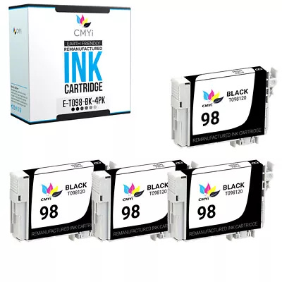 4PK Black 98 Ink Cartridge Compatible For Epson T098 Artisan 700 710 725 730 835 • $17.59