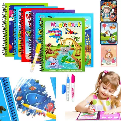 3X Children's Water Magic Painting Colouring Reusable Drawing Book Free Pen Gift • £5.65